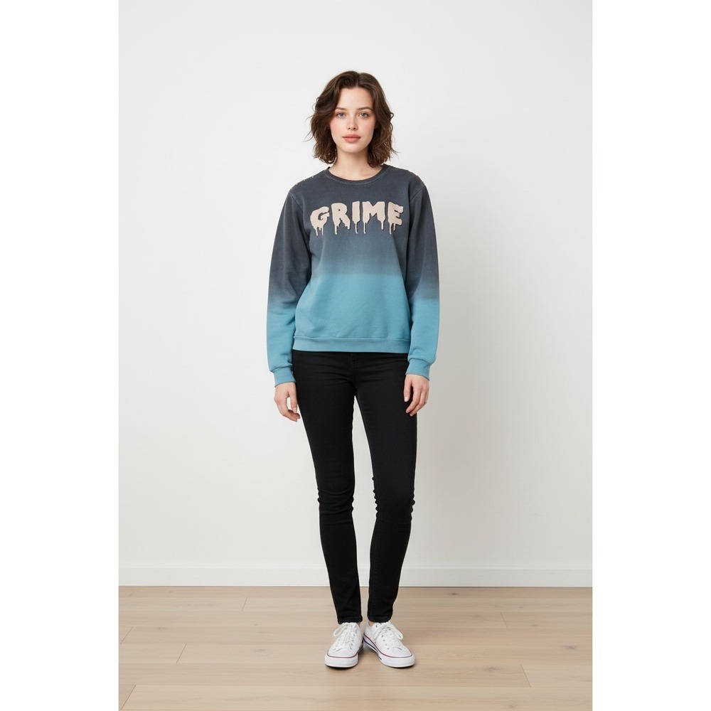 Smithson Clothing GRIME Blue Ombre Studded Grunge Sweatshirt M
